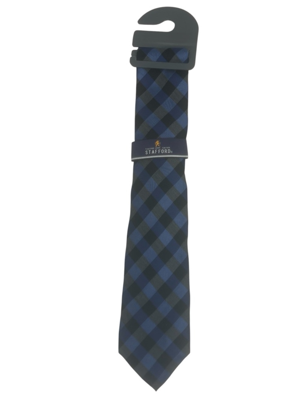 NWT STAFFORD Men's Regular Fit Charcoal/Blue Plaid Broadcloth 2 Dress Tie